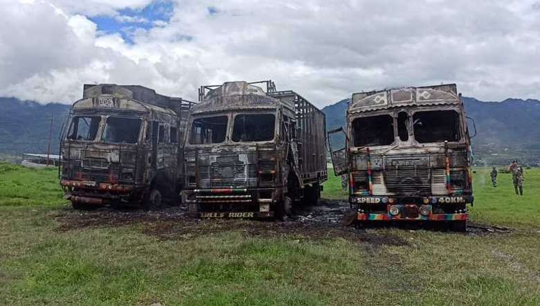 As many as 19 persons were arrested by the Imphal West District Police in connection with the torching of three empty trucks at Awang Sekmai Mayai Leikai Lampak, Imphal West (Photo: IFP)