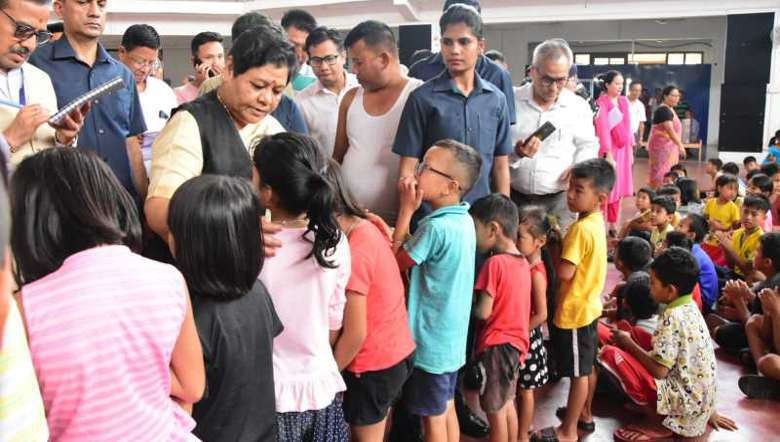 Governor Anusuiya Uikey interacts with displaced people, including 157 children, at a relief camp in violence-hit Manipur