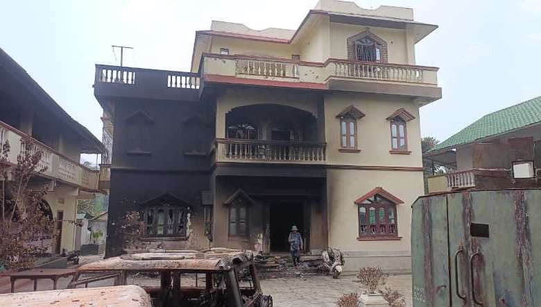 MLA K Ranjit house partially burned by suspected militants on June 2. 2023 (PHOTO: IFP)