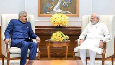 New Vice President of India Jagdeep Dhankar (L) with prime Minister Narendra Modi