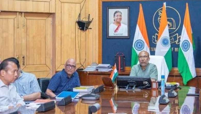 CM Biren holds review meeting on the ongoing and upcoming projects of Manipur Police Housing Corporation with concerned officials in the state on August 31, 2022 (Photo: Twitter)