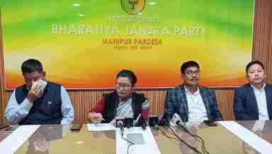 Manipur BJP president A Sharda Devi speaking to the media (C)
