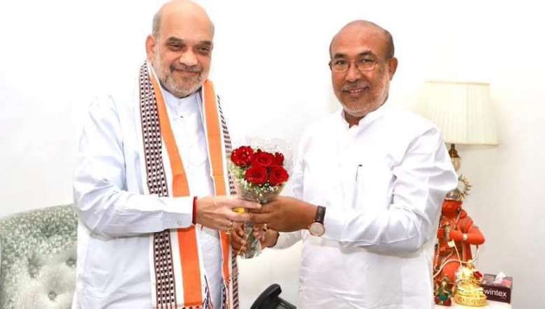 Union Home Minister Amit Shah and Manipur Chief Minister N Biren Singh (File Photo: IFP)