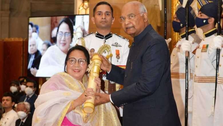 M Muktamani Devi from Manipur receives Padma Shri Award from the President of India