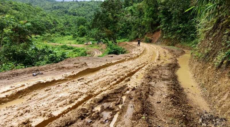Slushy road in Manipur hill district