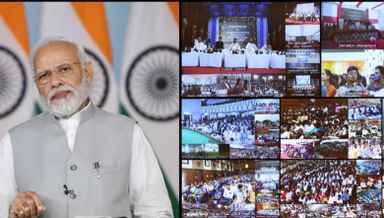 PM addressing at the launch of Rozgar Mela-recruitment drive for 10 lakh personnel via video conferencing, from New Delhi