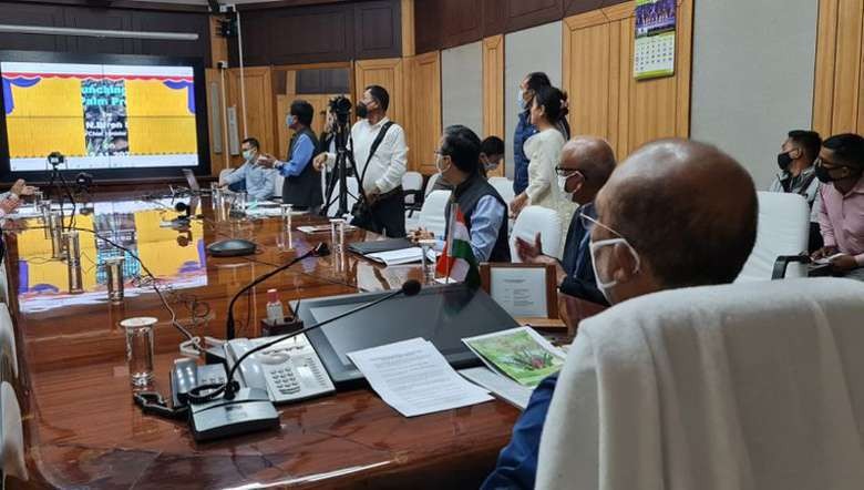 Manipur CM N Biren Singh virtually launches the Oil Palm Project Manipur on November 12, 2020 (PHOTO: Facebook)