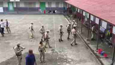 Manipur Police team at a quarantine centre to help pick up a Covid-19 patient in Churachandpur district on June 24, 2020 (PHOTO: IFP)