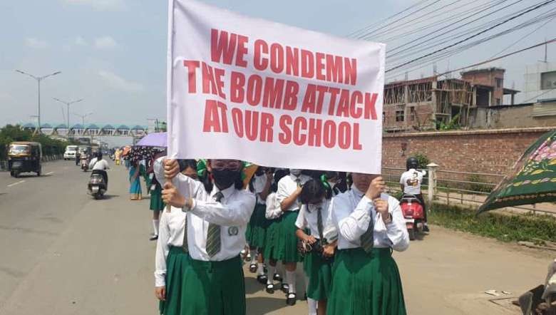 Students of Little Flower School held a peace procession on Tuesday (PHOTO: IFP)