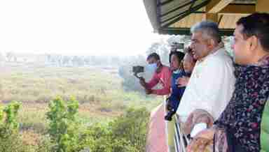Union minister Bhupender Yadav visits Keibul Lamjao National Park on December 27, 2021 (Photo: IFP)