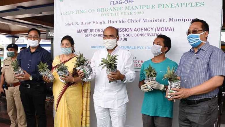 CM Biren flagged off this year's first shipment of locally grown queen pineapples on July 12, 2020 in Imphal
