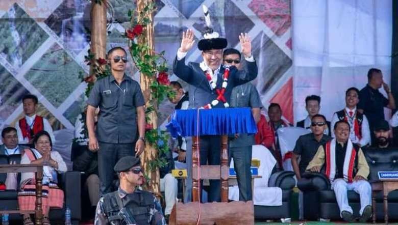 Manipur Chief Minister N Biren Singh addressing the Chaga Ngee Festival celebration at Makuilongdi-II, Liang-Nam, Senapati district, Manipur on October 30, 2022