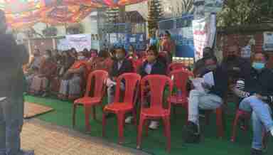 Ad Hoc teachers of DMU colleges on protest in Imphal (PHOTO: IFP)
