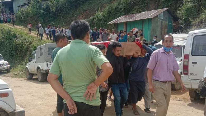 Body of Athuan Abonmai being taken to Imphal for post mortem