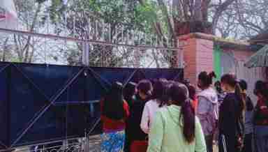 Hostellers of DM College of Arts locked the main gate of the college from inside as a part of its agitation on February 8, 2020.