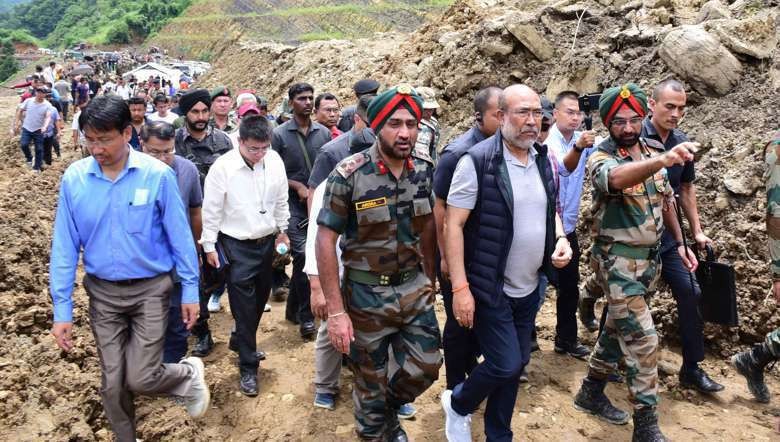 Manipur Chief Minister N Biren Singh makes second visit to Noney landslide site on July 1, 2022 (Photo: DIPR)