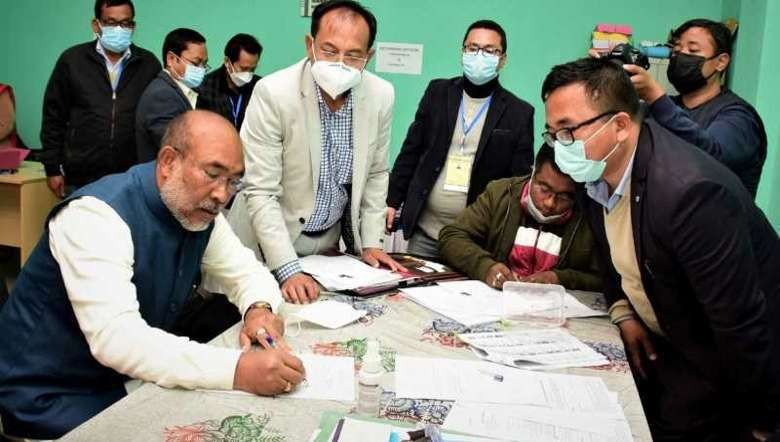 Manipur Chief Minister N Biren Singh files nomination as BJP candidate from Heingang ac for Manipur Assembly Election 2022(Photo: DIPR)