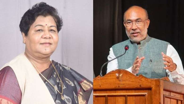 Manipur Governor Anusuiya Uikey (L) and Chief Minister N Biren Singh (R)