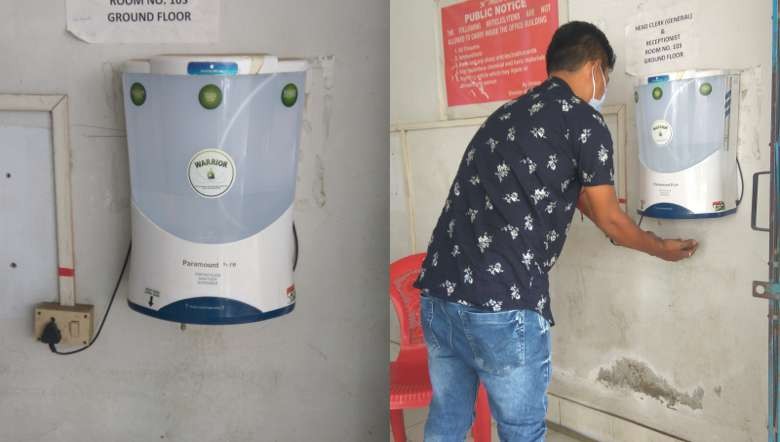 Contactless sanitizer dispenser installed at state medical directorate (PHOTO: IFP)