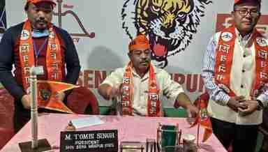 Manipur Shiv Sena president Tombi (C) in Imphal, Manipur