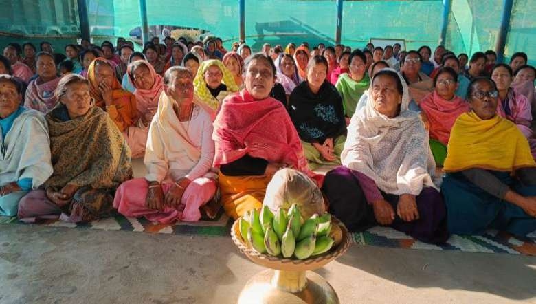 Women in Senjam Chirang village stage a sit-in protest demanding immediate substitution of central forces (PHOTO: IFP)