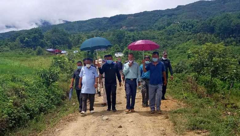 Health Minister Jayantakumar visits MAPs project site at Sunusiphai, Bishnupur, Manipur on August 13, 2020.