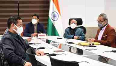 Chief Minister Conrad Sangma chairs a COVID review meeting in Shillong (PHOTO: Twitter)