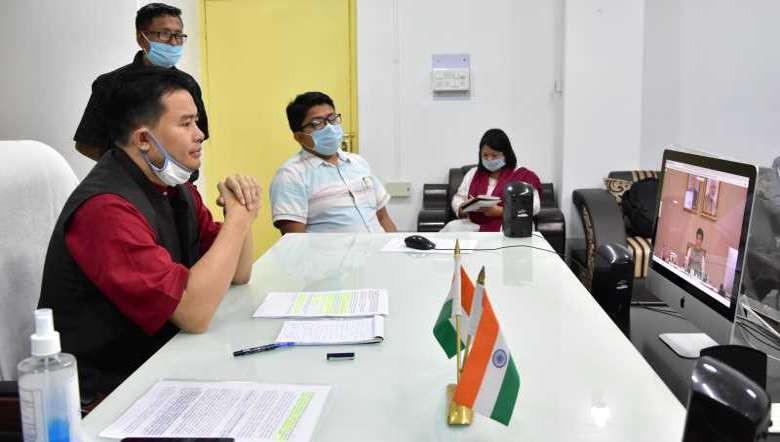Minister Biswajit during video conference with Union minister Piyush Goyal
