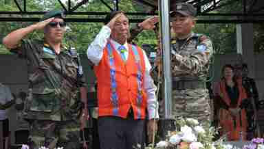 NSCN-IM general secretary Th Muivah at the 77th Naga Independence Day celebration at Camp Hebron, Nagaland on August 14, 2023 (C)