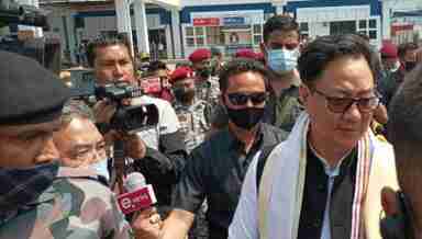 Union Law and Justice Minister Kiren Rijiju at Imphal airport(Photo: IFP)