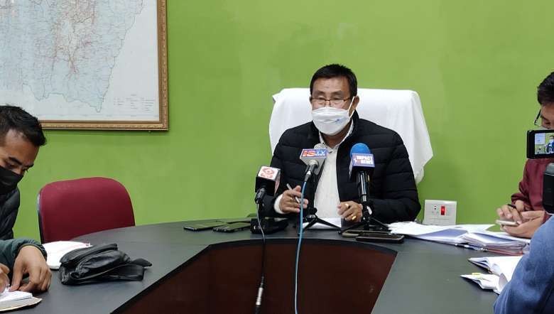 Manipur Education Minister Sorokhaibam Rajen addresses a press conference (PHOTO: IFP)
