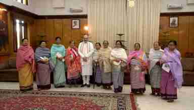Union Home Minister Amit Shah (C) with representatives of women CSOs in Imphal on May 30, 2023 (PHOTO: IFP)