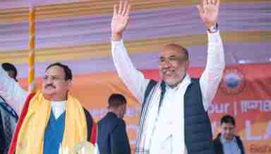 BJP national president (L) and Manipur CM N Biren Singh (PHOTO: Twitter)