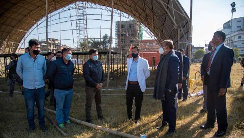 CM Biren and Works Minister Th Biswajit inspect preparation work at Hapta Kangjeibung (PHOTO: Twitter/@NBirenSingh)
