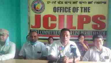 JCILPS convenor YK Dhiren speaks to the media at a press conference in Imphal on July 16, 2020