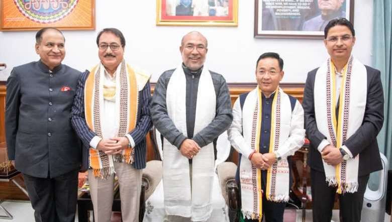 Sikkim Chief Minister Prem Singh Tamang Golay arrives in Imphal, Manipur on December 9, 2022