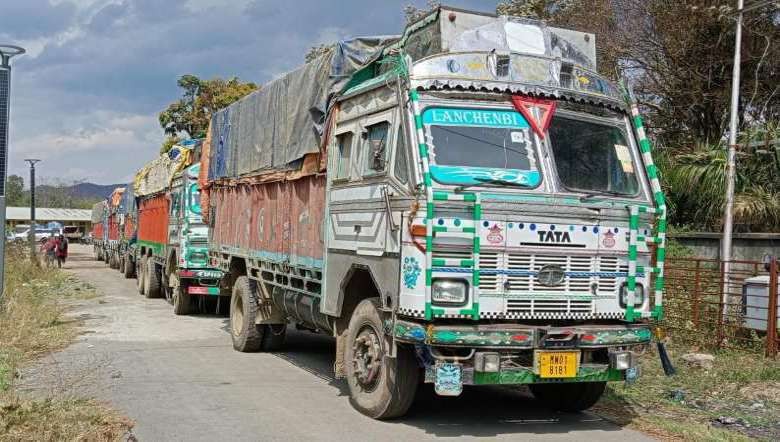 Heavy duty trucks found loaded with 2246 PDS rice bags in Churachandpur (Photo: IFP)