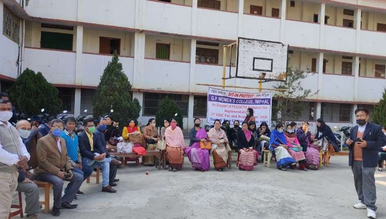 Over 800 college teachers have been holding sit-in protests at government colleges across Manipur (PHOTO: IFP)