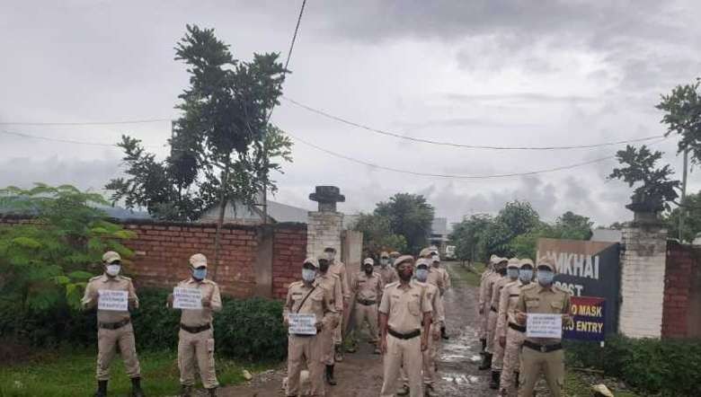 Manipur VDF personnel on strike in Imphal, Manipur on August 2, 2020 (PHOTO IFP)