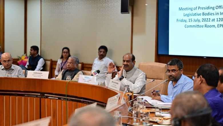 Lok Sabha Speaker chairing meeting of Presiding Officers of Legislative Bodies in India in Parliament House Complex on 15 July, 2022.