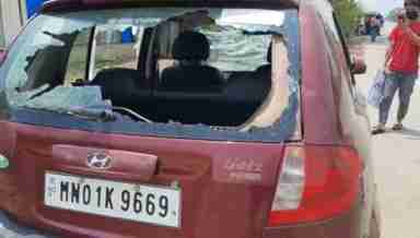 Vehicle of COVID-19 vaccination drive damaged by bandh supporters in Bishnupur district (PHOTO: IFP)