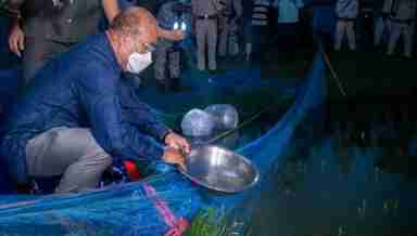 I’m happy to release 600 Manipuri Sareng for research at the fish farm of District Fishery Office, Lamphelpat: CM Biren on August 19, 2021 (PHOTO: Twitter)