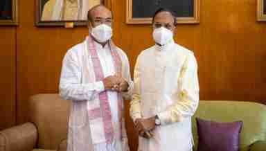 Manipur CM Biren with Governor Ganga Prasad (Photo: IFP)