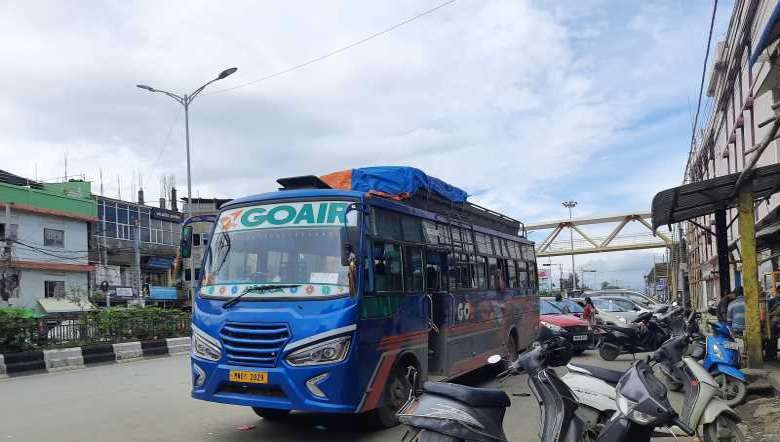 Inter-district bus waits for passengers on first day of resumption of bus services on July 2, 2020