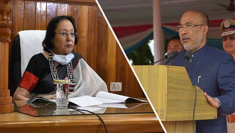 Manipur Governor Najma Heptulla (L) and Chief Minister N Biren Singh