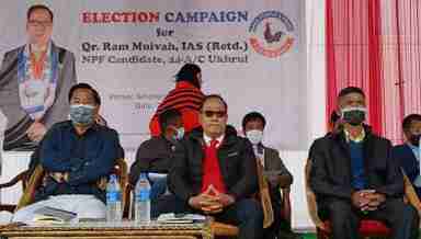 NPF candidate Ram Muivah (C) at a one-day political conference at Sinakeithei, Ukhrul district (PHOTO: IFP)