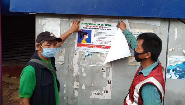 The Moreh Small Town Committee displayed poster templates and distributed the same to community and local leaders in Moreh, Manipur on July 14, 2020 (PHOTO: IFP).