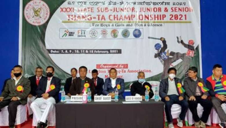 Dignitaries during the opening of the 16th State Thang-Ta Championship 2021 at Yumnam Huidrom, Imphal West